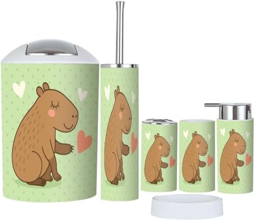 Boho Cartoon Capybara Bathroom Accessory Set 6 Piece