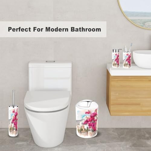 6 Piece Bathroom Accessory Set with Santorini Landscape Design