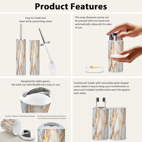 Boho White Marble Bathroom Accessory Set 6 Piece 1
