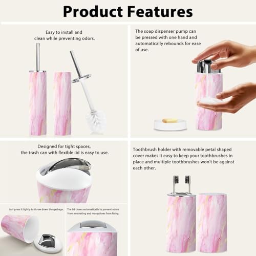 Boho Blush Pink Bathroom Accessory Set 6 Piece 1