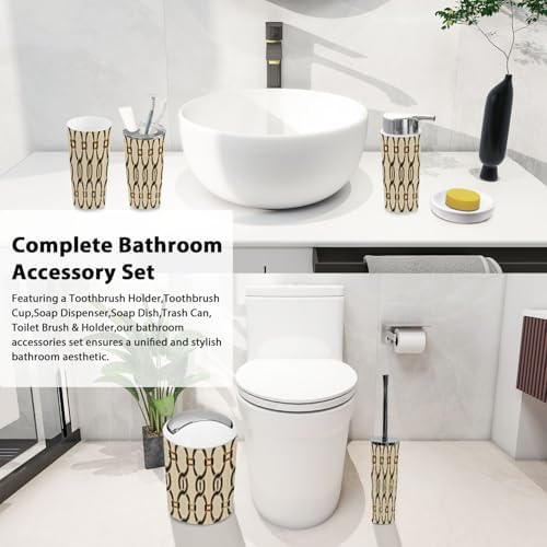 Boho Bathroom Accessory Set 6 Piece Beige