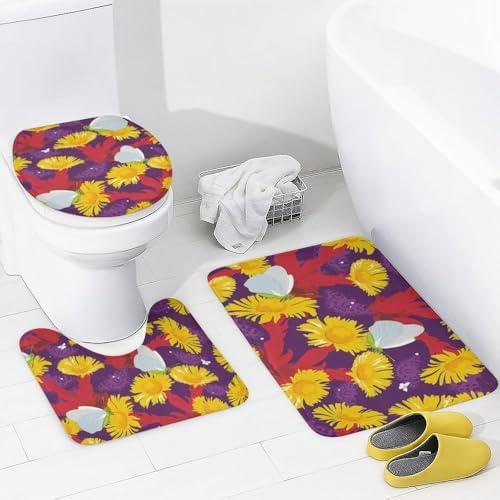 Kuizee 4-Piece Shower Curtain Set with Non-Slip Rugs