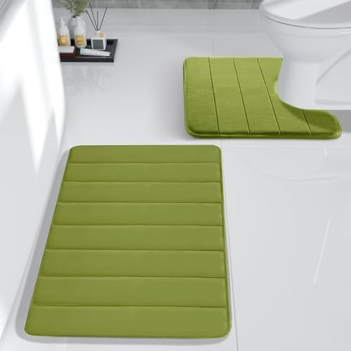 2 PCS Bath Mat Set - Soft Non-Slip Thick Machine Washable 1