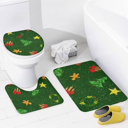 Kuizee Christmas Shower Curtain Set with 4 Bath Rugs