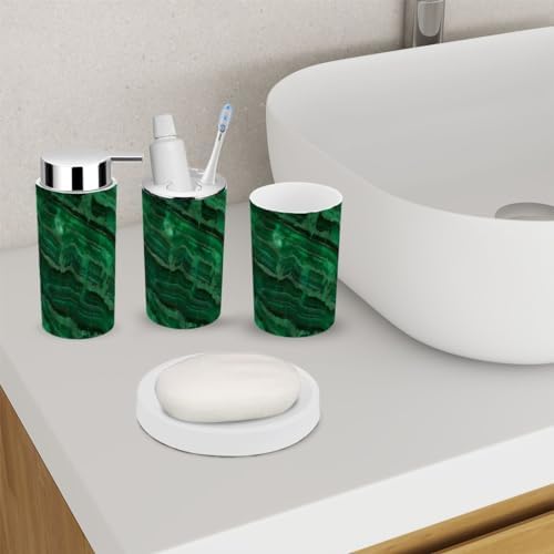 6 Piece Bathroom Accessory Set with Green Marble Texture