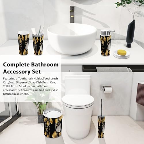 Boho 3D Golden Ginkgo Tree Bathroom Accessories Set 6 Piece