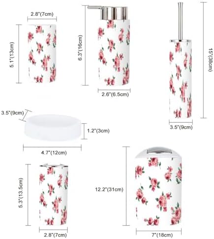 6 Piece Bathroom Accessory Set with Rose Design