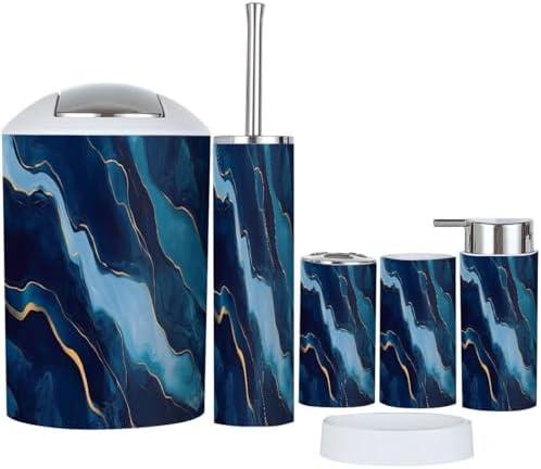 Boho Blue Marble Bathroom Accessory Set 6 Piece 1