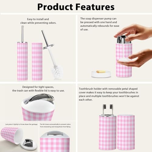 Boho Pink Bathroom Accessory Set 6 Piece