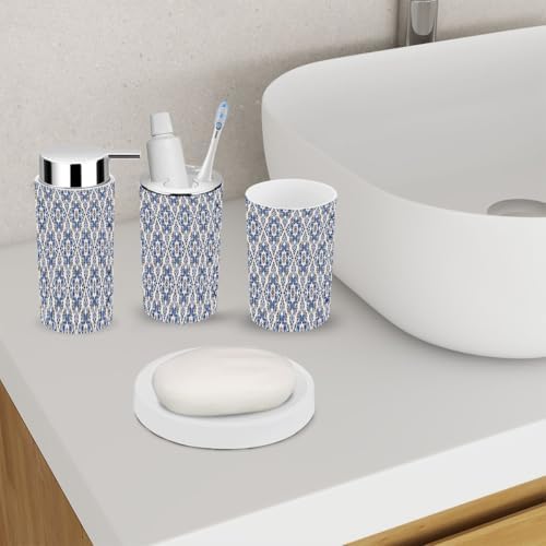 6 Piece Bathroom Accessory Set with Damask Floral Design