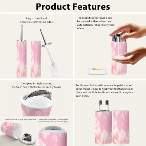 Boho Sky Cloud Pink Bath Accessories Set 6 Piece