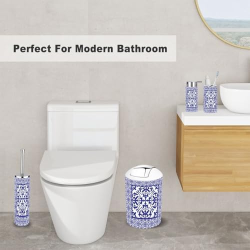 6 Piece Bathroom Accessory Set with Geometric Arabesque Design