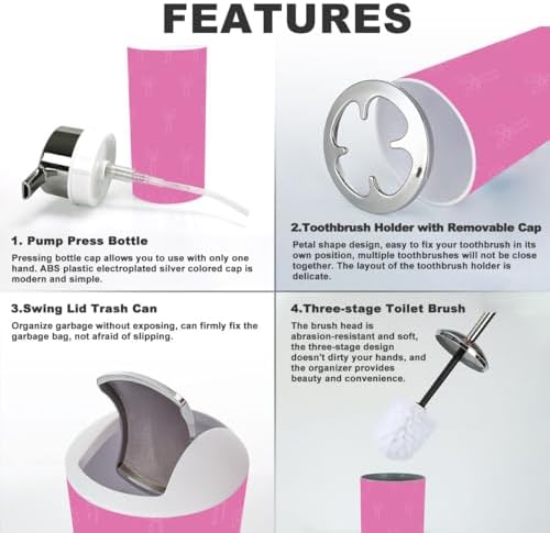 6 Piece Pink Bow Bathroom Accessories Set