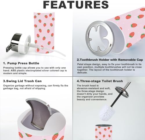 Strawberry Polka Red Bathroom Accessory Set - 6 Piece 1