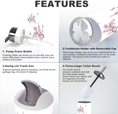 Cherry Blossom Birds Bathroom Accessories Set 6 Piece