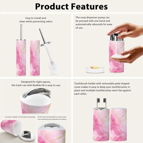 Boho Rose Pink Bathroom Accessories Set 6 Piece