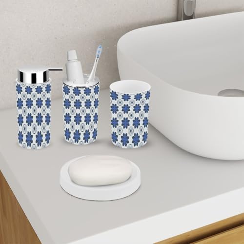 6 Piece Bathroom Accessory Set with Floral Geometric Design 1