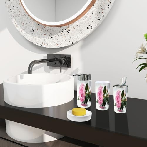 Boho Pink Roses Bathroom Accessory Set 6 Piece