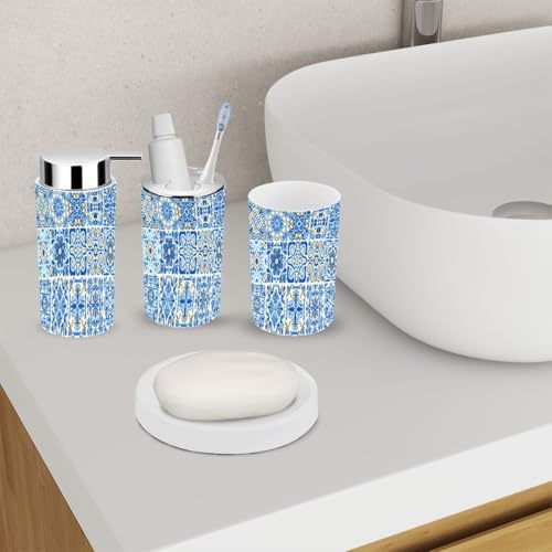 Bathroom Accessory Set 6 Piece with Floral Design