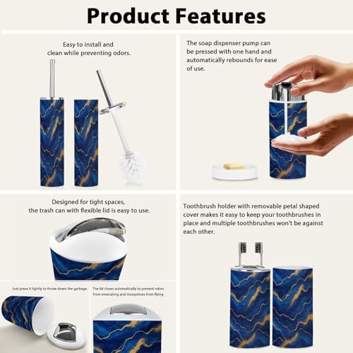 Boho Blue Marble Bathroom Accessory Set 6 Piece
