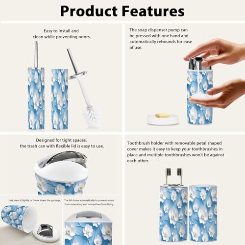 Boho Bathroom Accessory Set 6 Piece Festive Blue