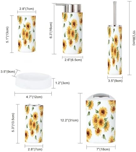 6 Piece Bathroom Decor Set with Sunflower Yellow Design