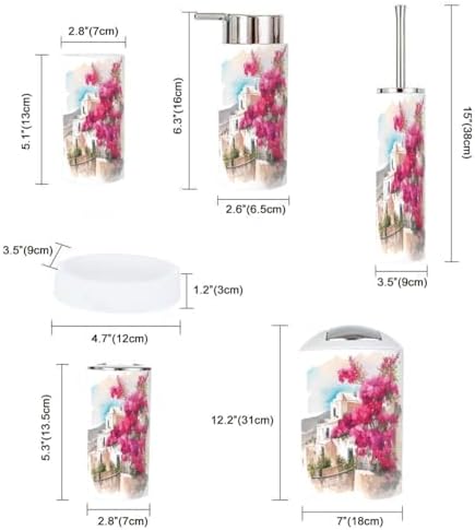 6 Piece Bathroom Accessory Set with Santorini Landscape Design