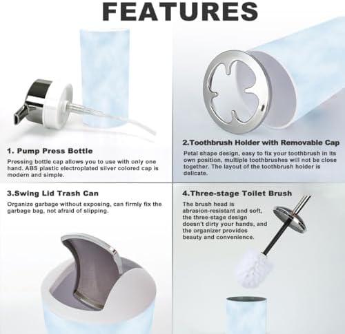 6 Piece Bathroom Accessory Set - Baby Blue Sky Clouds Design