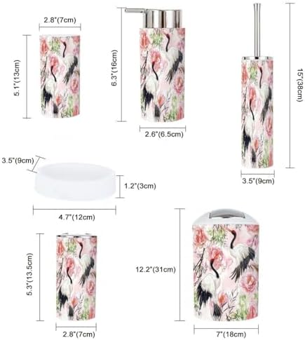 Boho Bathroom Accessory Set 6 Piece Japanese Motif