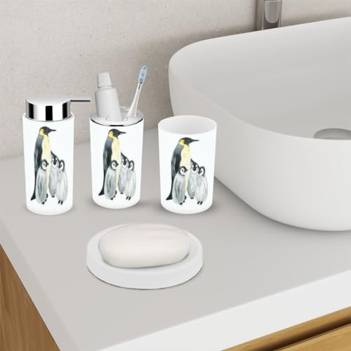 Penguins Bathroom Accessory Set 6 Piece White