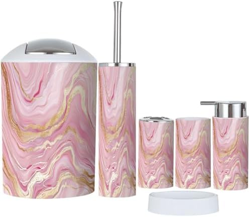 Boho Liquid Marble Gold Bathroom Accessories Set 6 Piece
