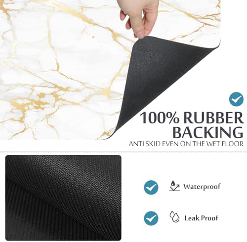 Mrcrypos Marble White Gold Bath Mat 16x24inch Non-Slip Quick Dry