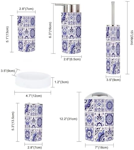 Navy Blue Talavera Tiles Bathroom Accessory Set 6 Piece