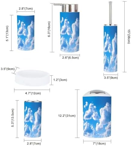 Boho Bathroom Accessory Set 6 Piece Clouds Blue Sky