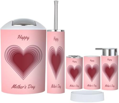 6 Piece Bathroom Accessory Set with Heart Design 1