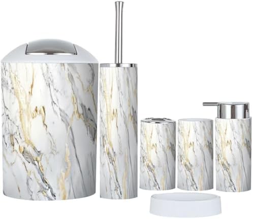 Boho Bathroom Accessory Set 6 Piece Gold White