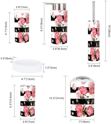 6 Piece Bathroom Accessory Set with Peony and Roses Design
