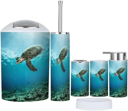 6 Piece Bathroom Accessory Set with Turtle Design