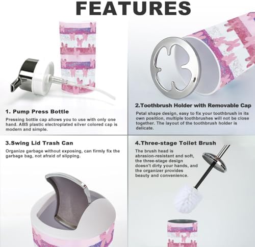 6 Piece Purple Pink Glittering Butterfly Bathroom Set