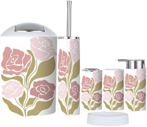 Retro 70s Flower Design 6-Piece Bathroom Accessory Set
