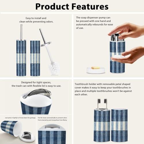Boho French Farmhouse Blue Bathroom Accessory Set 6 Piece