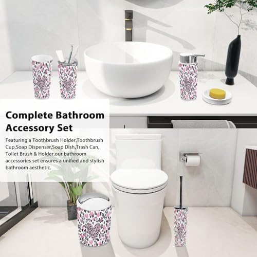 Boho Pink Bathroom Accessory Set of 6 Pieces