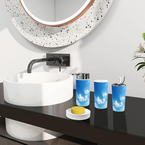 Boho Blue Sky Trash Can and Bathroom Accessories Set