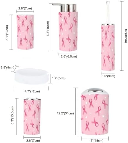 6 Piece Pink Ribbon Bathroom Accessory Set 1