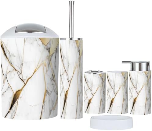 Boho Marble Gold Bathroom Accessory Set 6 Piece