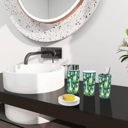 Boho Bathroom Accessory Set with Dinosaurs and Plants