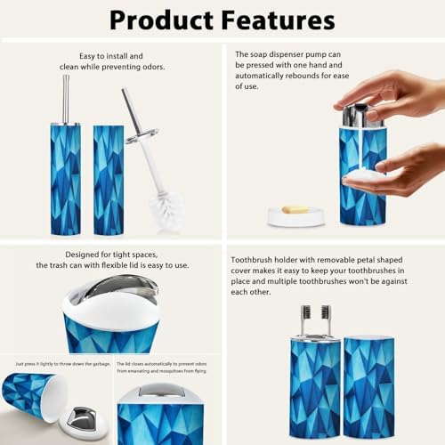 Boho Blue Triangle Bathroom Accessory Set 6 Piece