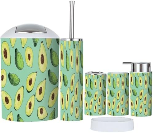Boho Halved Avocado Trash Can Set 6 Piece Bathroom Accessories