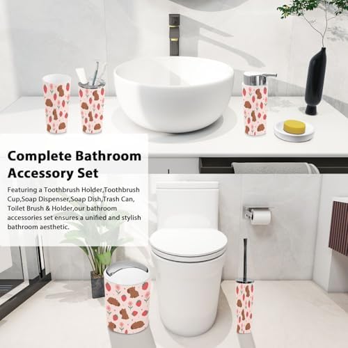 Boho Cute Strawberry Pink Hearts Bathroom Accessory Set 6 Piece