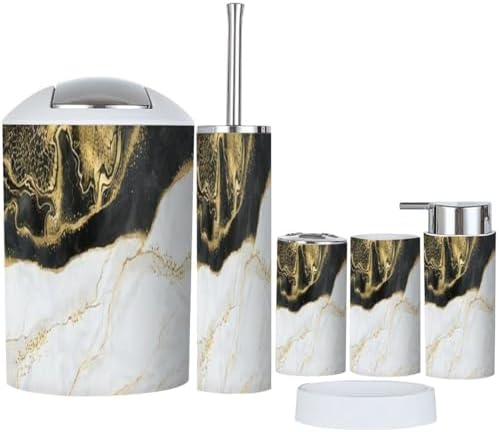 Modern 6-Piece Bathroom Accessory Set with Marble Design